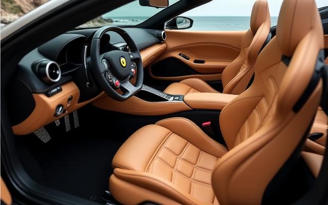 Interni in pelle e carbonio personalizzati sulla Ferrari Portofino da Forma Veloce